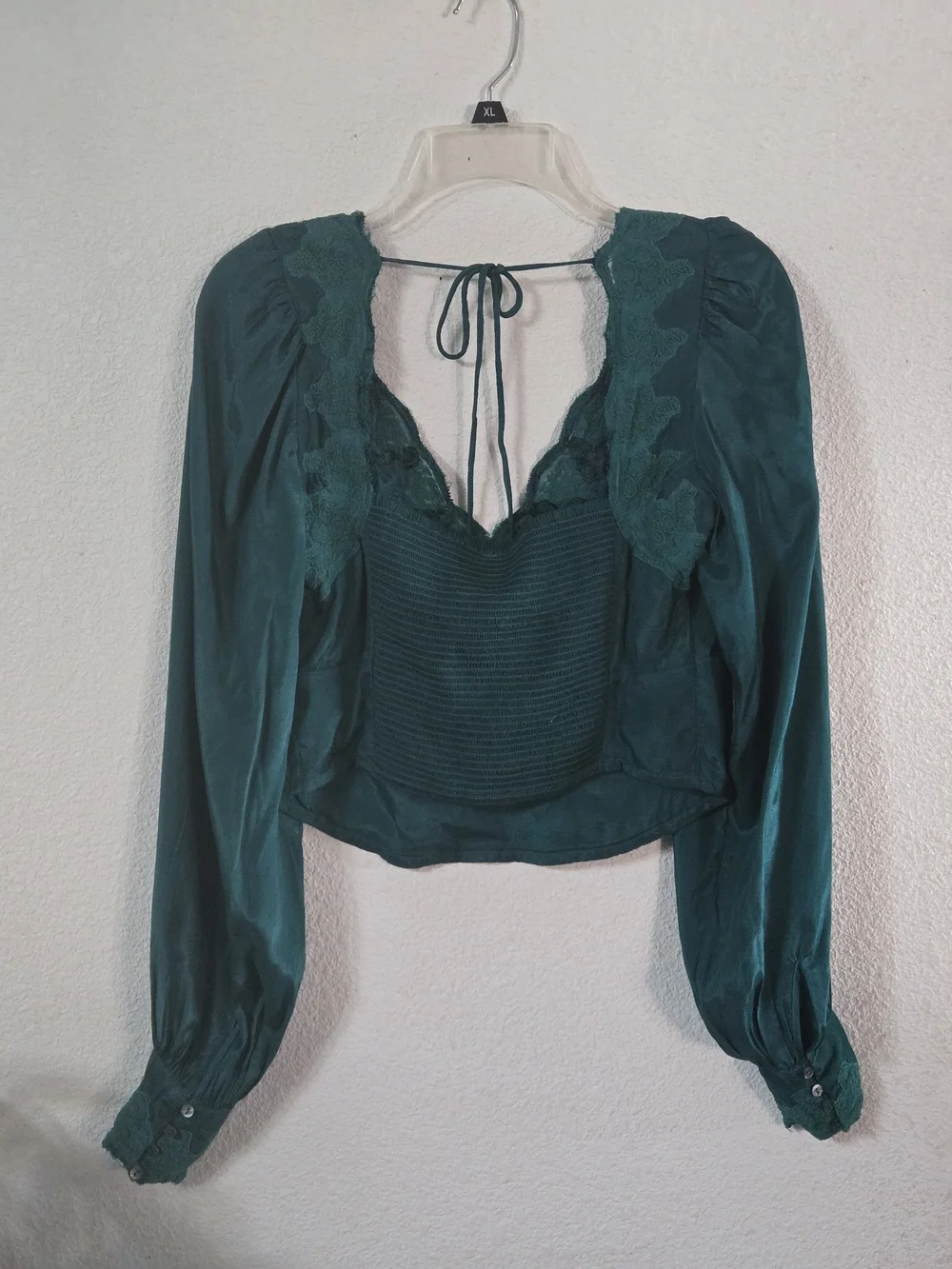 Free People Emerald Lace-Trim V-Neck Blouse